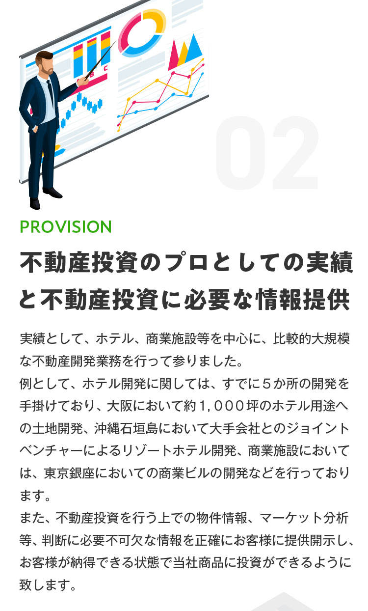 ②不動産投資のプロとしての実績と不動産投資に必要な情報提供